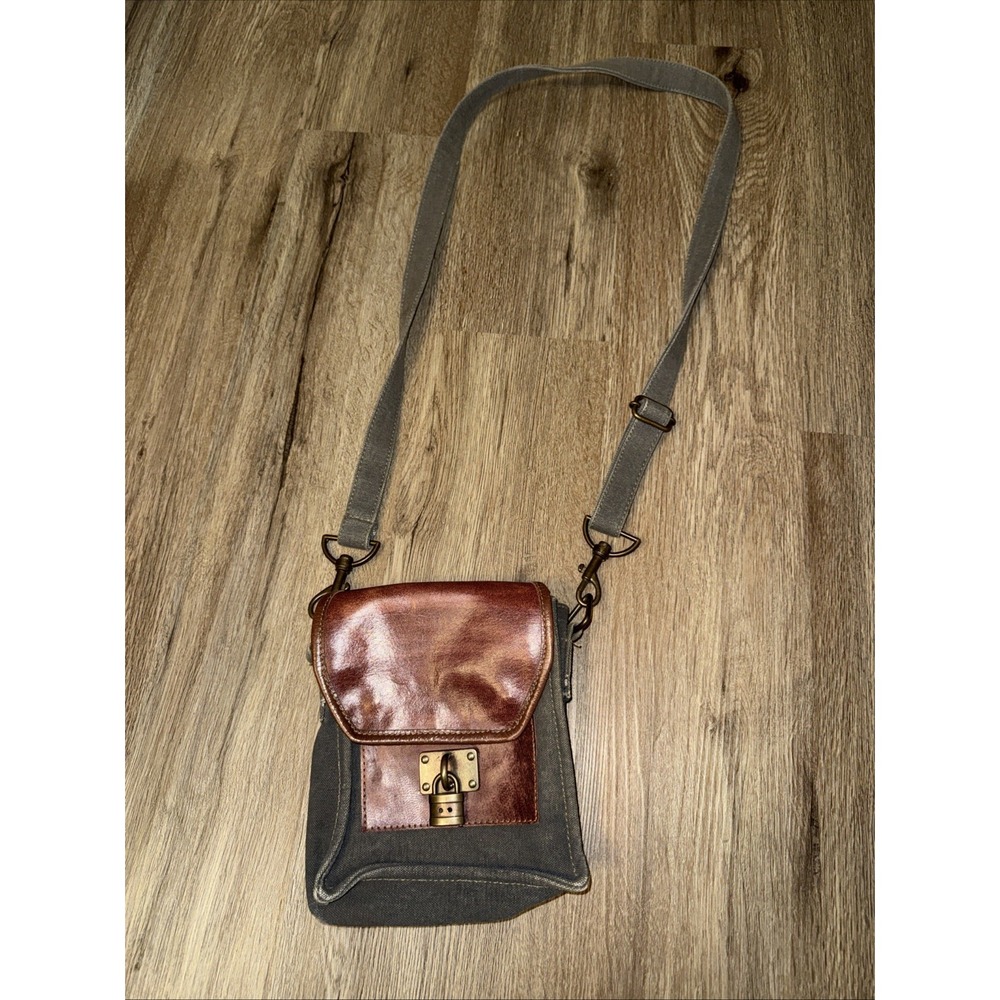 Mona B‎ Purse Padlock Crossbody Flap Over Steampunk Upcycled Leather Canvas Lock